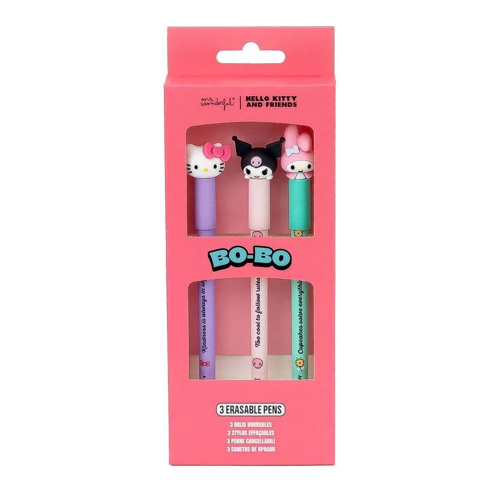 Lot de 3 stylos effaçables Bo-Bo - Hello Kitty, Kuromi & My Melody