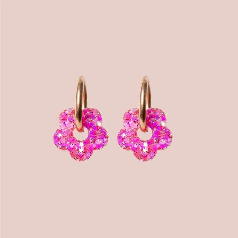 Boucles d'oreilles créoles mini Fleur - Mix rose rouge