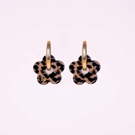 Boucles d'oreilles créole Fleur - Acétate léopard